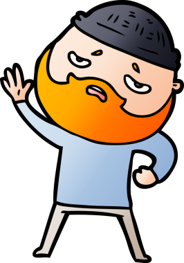 Çizgi filmdeki sakallı endişeli adam.