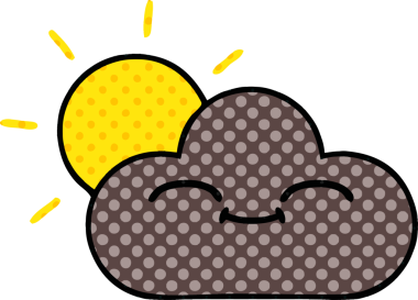 Orijinal çizgi roman tarzı bir fırtına bulutu ve güneş.