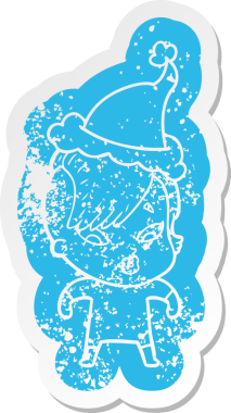 Orijinal çizgi film. Noel Baba şapkası takan şaşırmış bir kızın çıkartması.