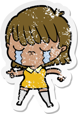 Ağlayan bir çizgi film karakterinin orijinal üzgün çıkartması.