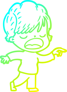 Bir çizgi film kadınının orijinal soğuk eğilim çizimi.