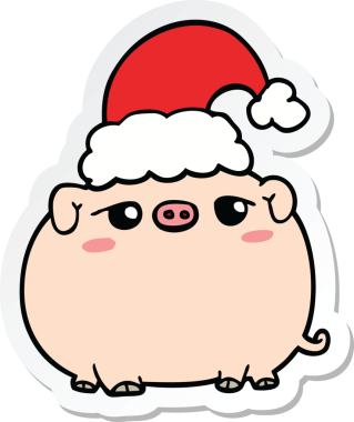 Noel şapkası takan bir domuzun orijinal çıkartması.