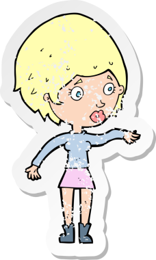 Orijinal gerilim dolu karikatür çıkartması endişeli bir kadına uzanıyor.