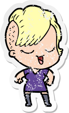 Mutlu bir çizgi film kızının orijinal üzgün çıkartması.