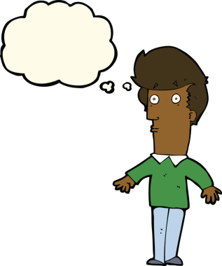 Orijinal çizgi film düşünce baloncuğu olan ürkmüş bir adam