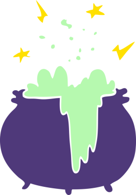 Orijinal düz renk çizim çizgi film cadıları kazan