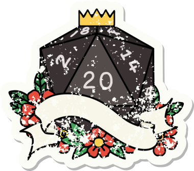 20 D20 zarının orijinal grunge çıkartması.