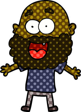 Orijinal çizgi film sakallı çılgın mutlu adam.