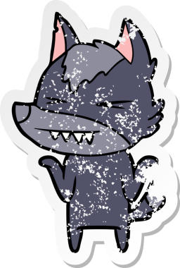 Kızgın bir kurt çizgi filminin orijinal üzgün çıkartması.