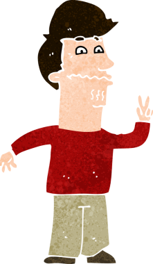 Orijinal çizgi filmci barış işareti veriyor.