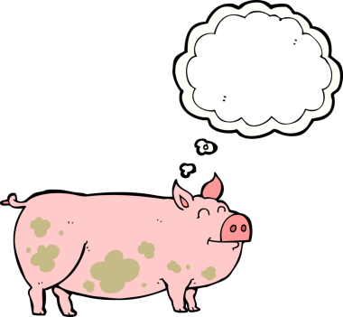 Orjinal serbest çizim düşünce balonu çizgi filmi çamurlu domuz.