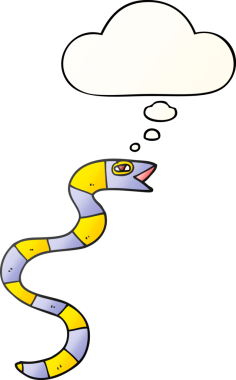 Düz eğimli düşünce baloncuklu orijinal çizgi film yılanı