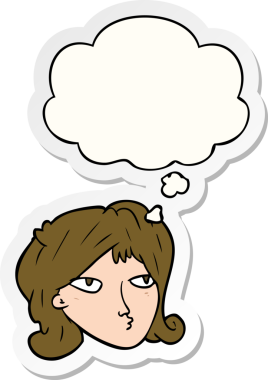 Yazılı çıkartma olarak düşünce balonu olan orijinal çizgi film kadını.