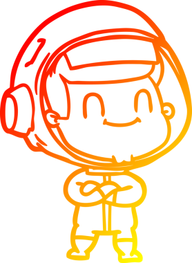 Mutlu bir astronot çizgi filminin orjinal sıcak çizgi çizimi.