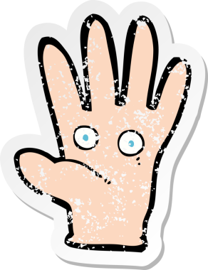 Orijinal, sıkıntılı, karikatür eli etiketli, gözleri olan.