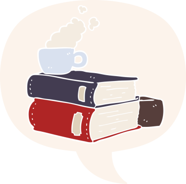 Orijinal çizgi roman ve eski tarz konuşma baloncuklu kahve fincanı.