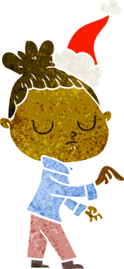 Orijinal el çizimi, sakin bir kadının Noel Baba şapkası taktığı eski bir çizgi film.