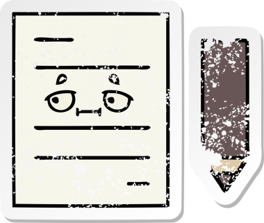 Sevimli bir çizgi film test kağıdının orijinal sıkıntılı çıkartması.