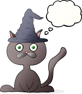 Orijinal serbest çizim düşünce balonu cadılar bayramı kedisi.