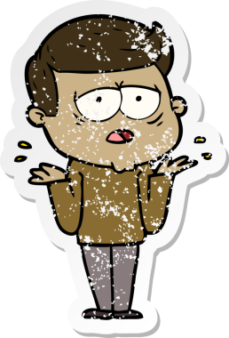 Çizgi film yorgun bir adamın orijinal sıkıntılı çıkartması.