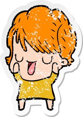 Çizgi filmdeki bir kadının orijinal sıkıntılı çıkartması konuşuyor.