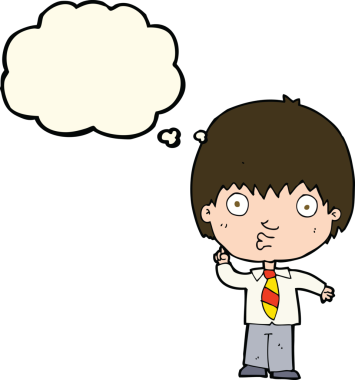 Çizgi film çocuğu soruyu düşünce balonuyla cevaplıyor.