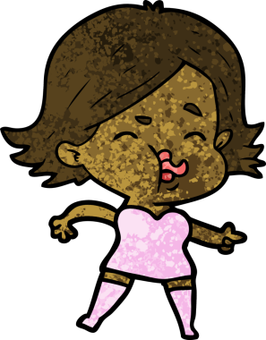 Orijinal çizgi film kızı yüzünü çekiyor.