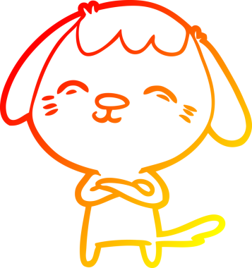 Mutlu bir çizgi film köpeğinin orjinal sıcak çizgi çizimi