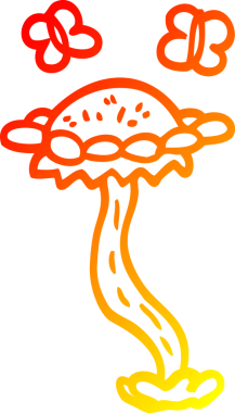 Bir çizgi film çiçeğinin ve kelebeklerin orjinal sıcak çizgi çizimi