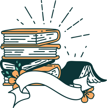 Dövme stili kitap yığınlı orijinal parşömen afişi