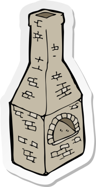 Orijinal bir çizgi film çıkartması. Eski bir soba bacası.