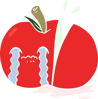 Orijinal düz renk çizgi film üzgün dilimlenmiş elma