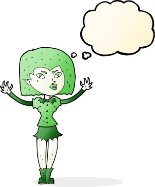 Düşünce baloncuklu orijinal vampir kız.