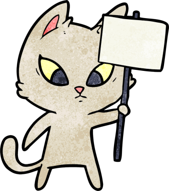 Protesto işaretli orijinal kafası karışmış çizgi film kedisi.