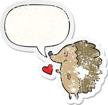 Konuşma baloncuklu orijinal şirin kirpi sıkıntılı eski bir çıkartma