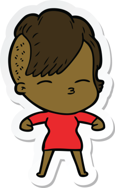 Çizgi film yıldızı şaşı bir kızın orijinal çıkartması.