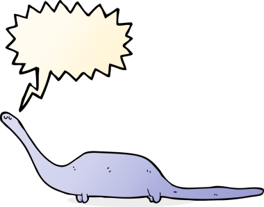 Konuşma baloncuklu orijinal karikatür dinozor.