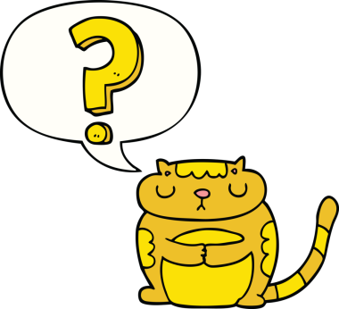 Konuşma balonlu soru işareti olan orijinal çizgi film kedisi