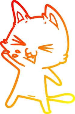 Bir çizgi film kedisinin tıslayan orijinal sıcak çizgi çizimi