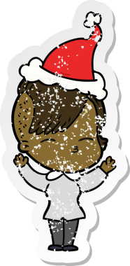 Orijinal el çizimi, Noel Baba şapkası takan şaşı bir kızın çizilmiş çıkartması.