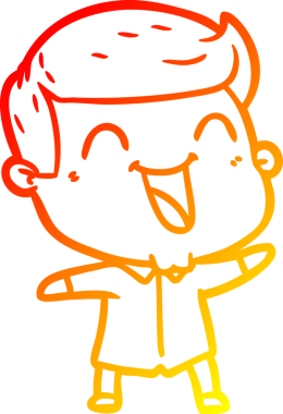 Bir çizgi film karakterinin gülüşünün orjinal, sıcak çizgi çizimi.