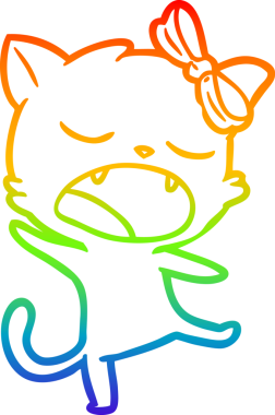 Orijinal gökkuşağı gradyan çizgi çizimi şarkı söyleyen bir kedinin