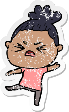 Kızgın bir karikatür karikatürünün orijinal üzgün çıkartması.