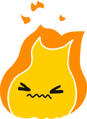 Orijinal kawaii ateş alevinin karikatürü.