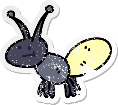 Garip bir el çizimi çizgi film böceğinin orijinal sıkıntılı çıkartması