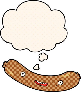 Çizgi roman tarzında düşünce kabarcığı olan orijinal çizgi film sosisi.