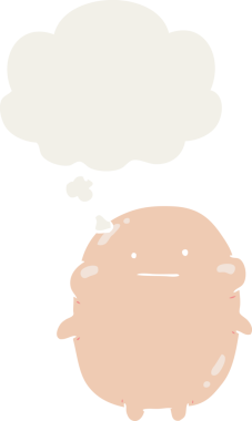 Geçmişe dönük düşünce baloncuğu olan orijinal insan çizgi filmi