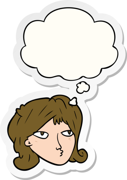 Yazılı çıkartma olarak düşünce balonu olan orijinal çizgi film kadını.
