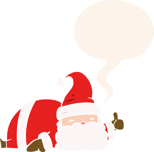 Orijinal çizgi film uykulu Noel Baba 'nın baş parmak işareti ile konuşma baloncuğu retro tarzı