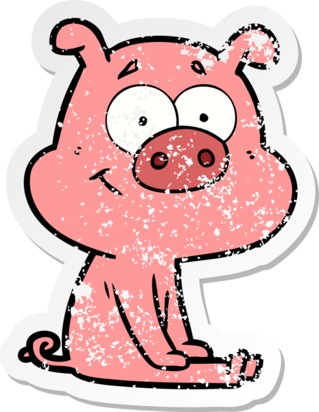 Mutlu çizgi film karakteri bir domuzun orijinal üzgün çıkartması.